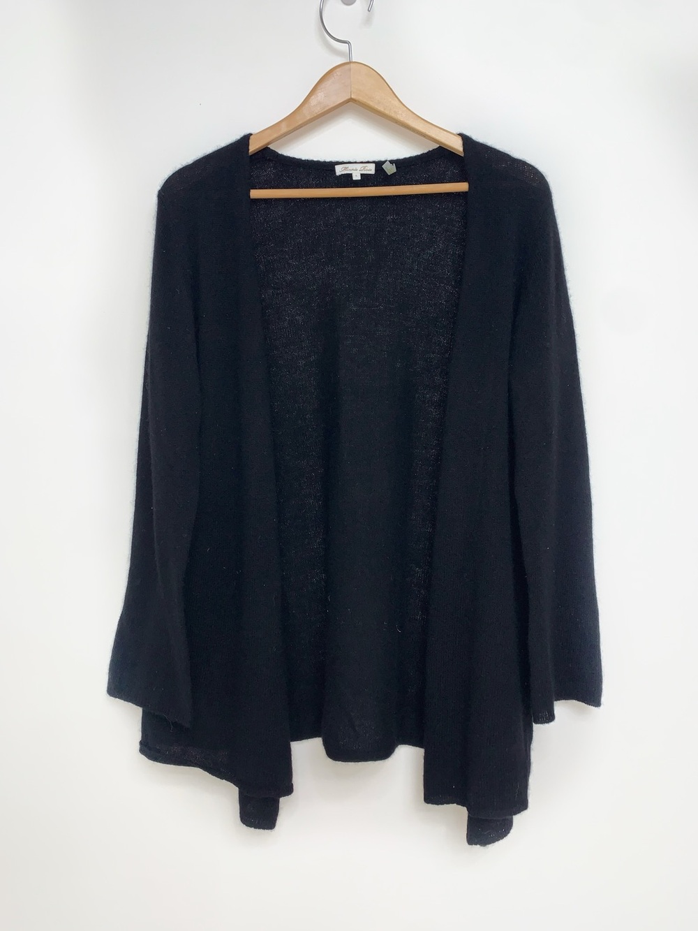 Minnie Rose 100% Cashmere Black Open-Front Sweater Cardigan